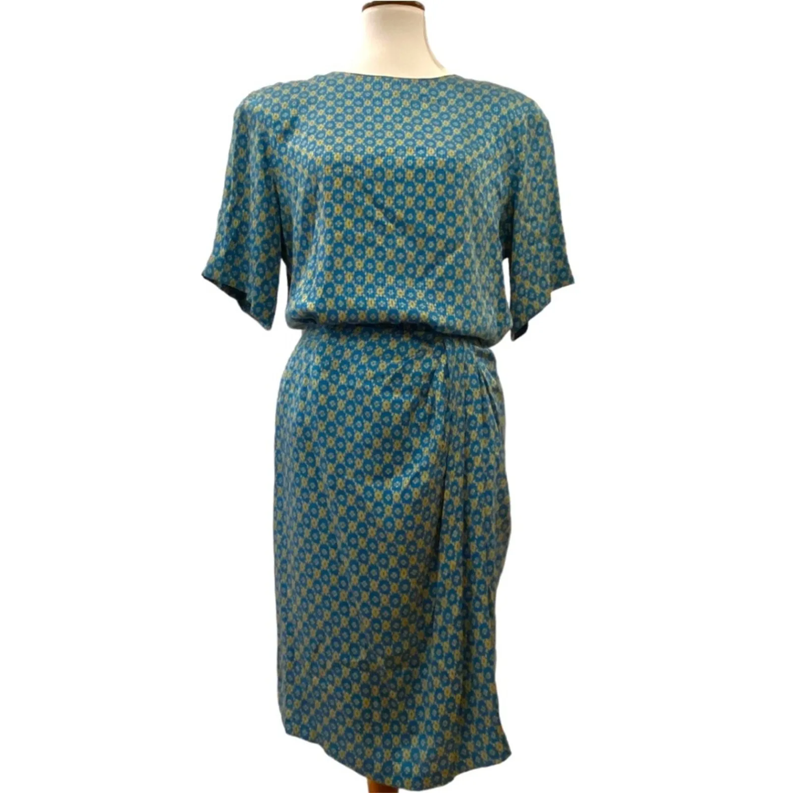 Vintage Skirt Top Set Silk Medium Petite 2 piece Cocktail Party PM 12P 80s 40s Blue - Image 2