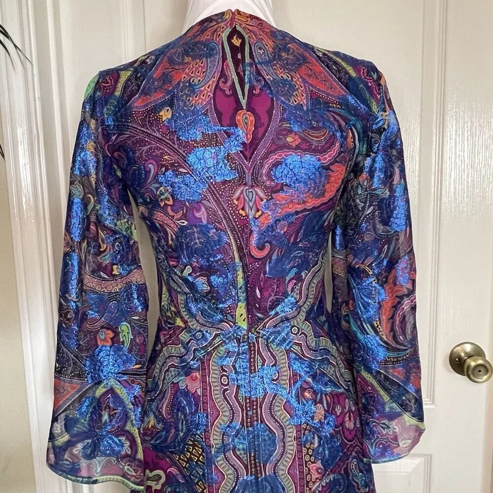 Etro Women Sz 40 Metallic Blue Paisley V - Image 7
