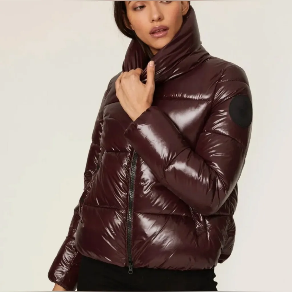 New Save the Duck Short Jacket Puffer Hooded Burgundy Size L Purple Size L - Image 3