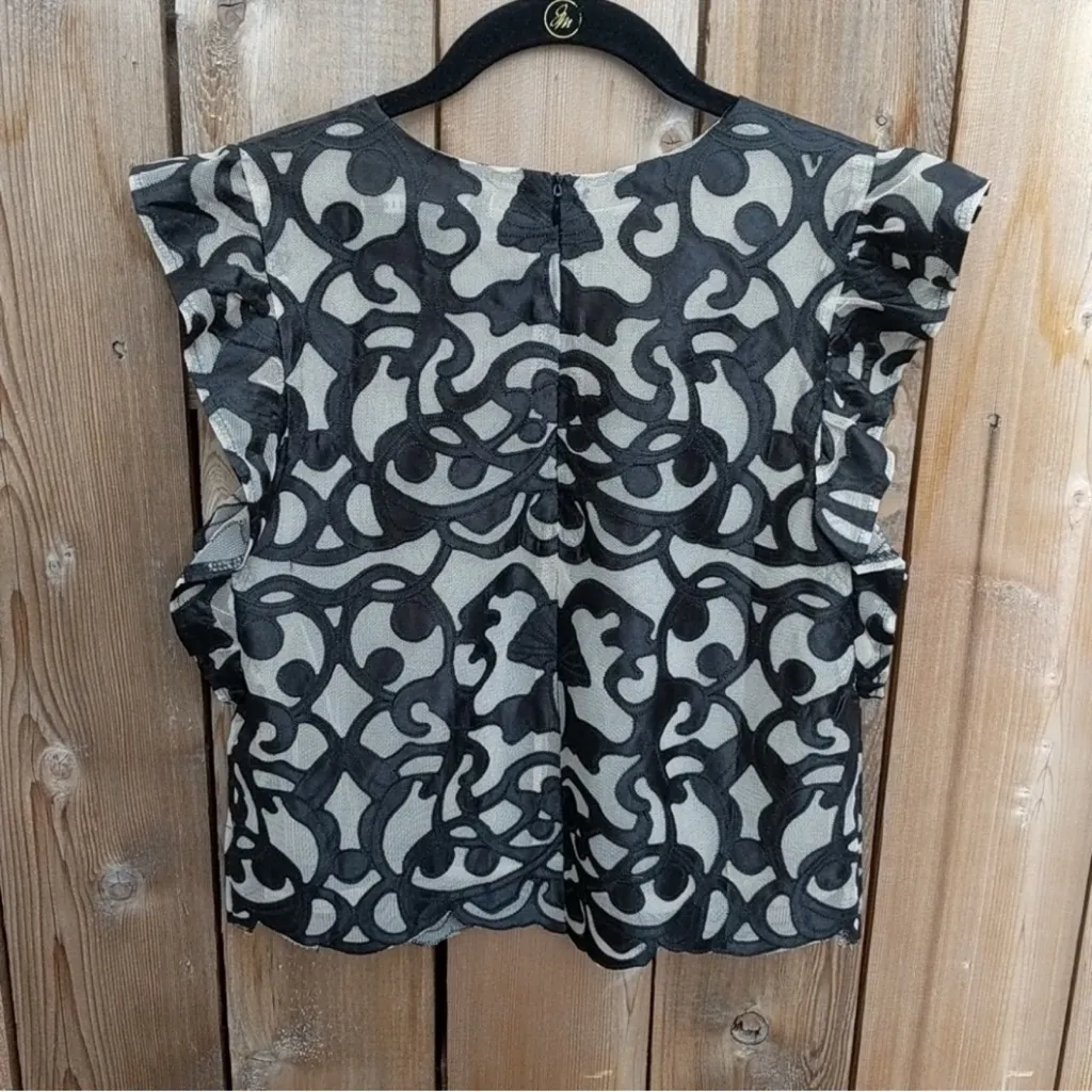 Endless Rose Sheer Black and White Lace Patterned Top - Image 5