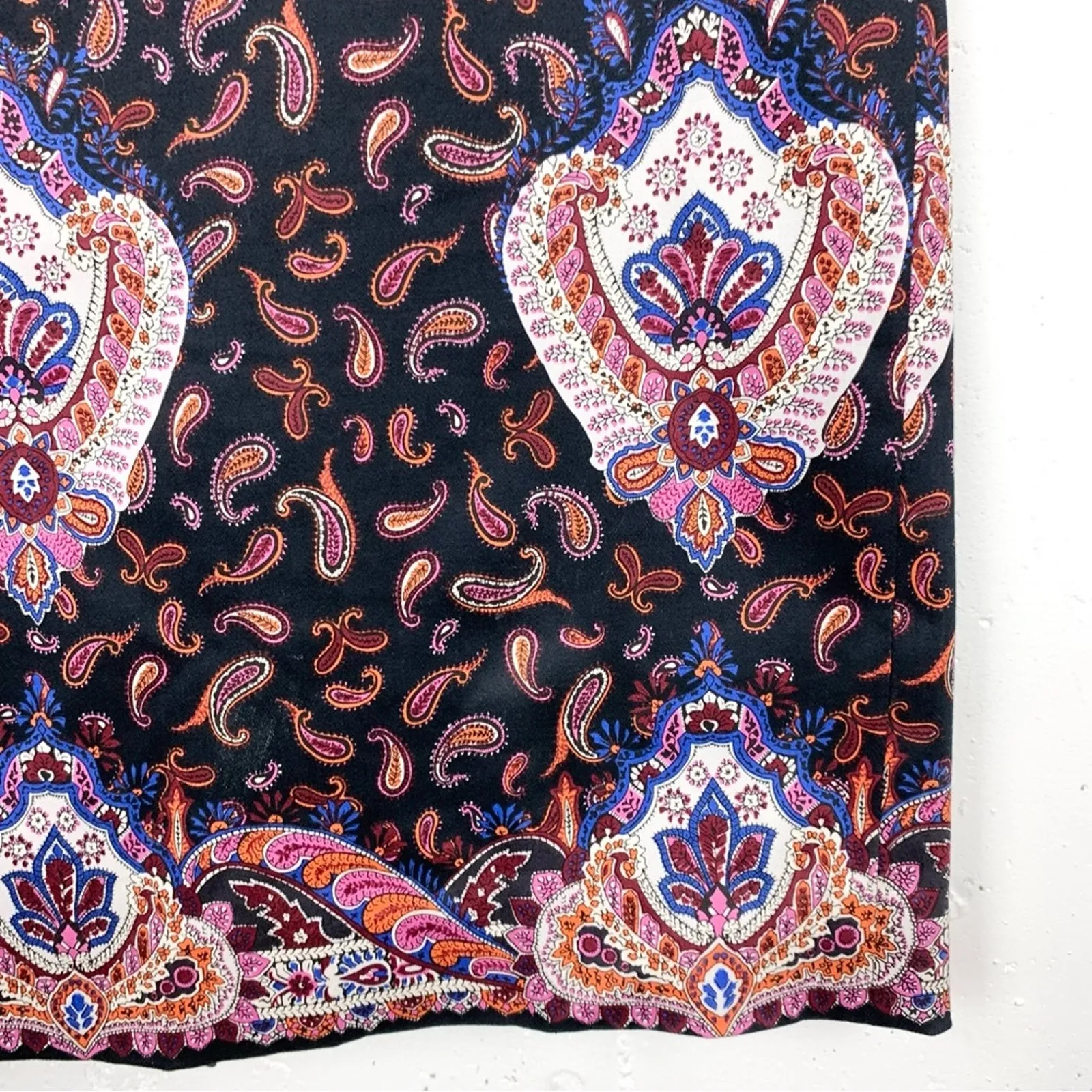 J.Crew Womens Pencil Skirt Paisley Black Pink Back Zip Stretchy Cotton Size 6 - Image 8