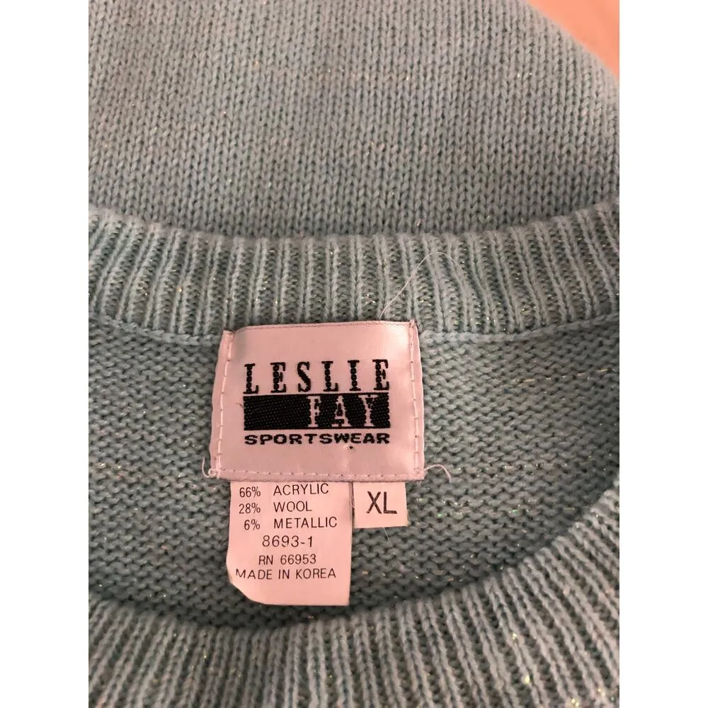 Leslie Fay  VTG Sweater Vest XL Academia Knit Cable Wool Blend  Green Round Neck - Image 6