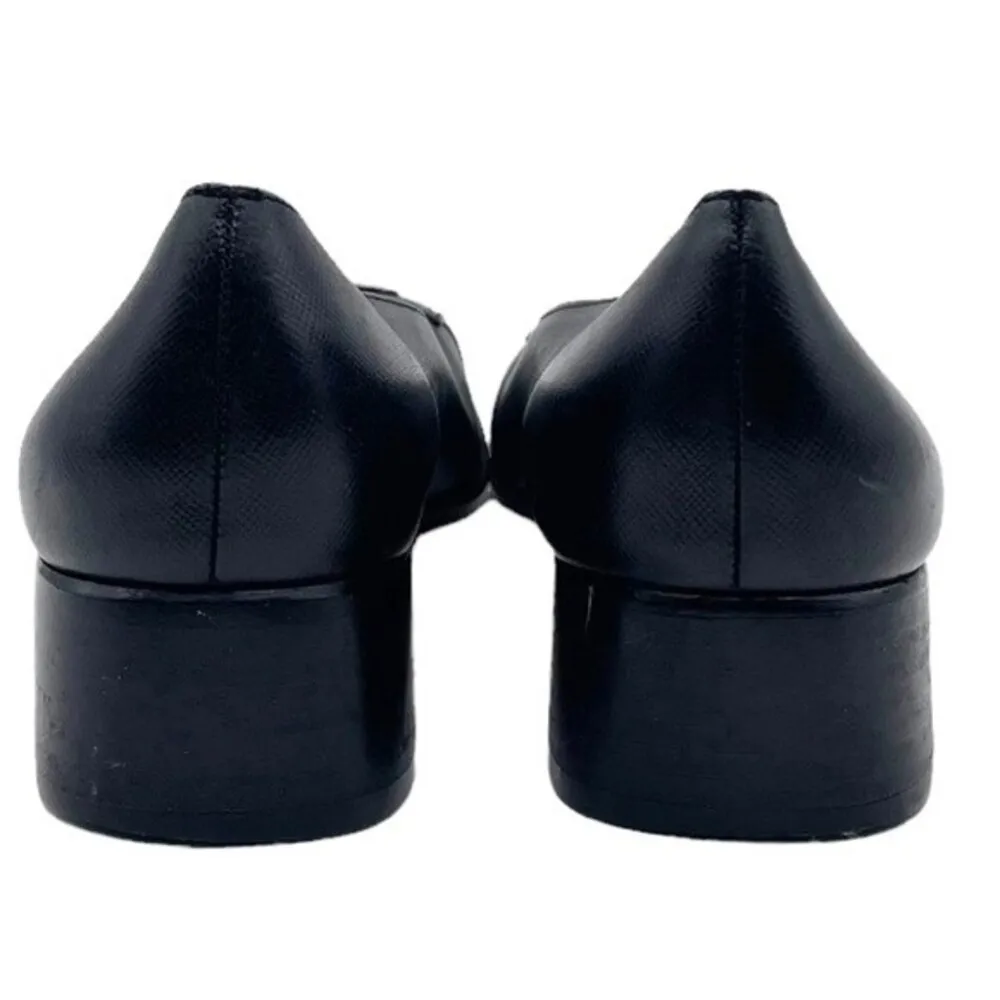 Salvatore Ferragamo Black Leather Double Gancini Heeled Loafer Size 7.5 AA - Image 10