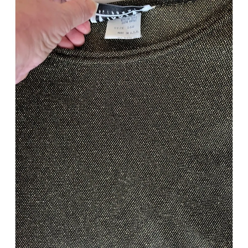 VTG Vikki Vi 16 16W Metallic Gold Tunic Top Stretch Jersey Shirt Holiday 2XL 2X - Image 4