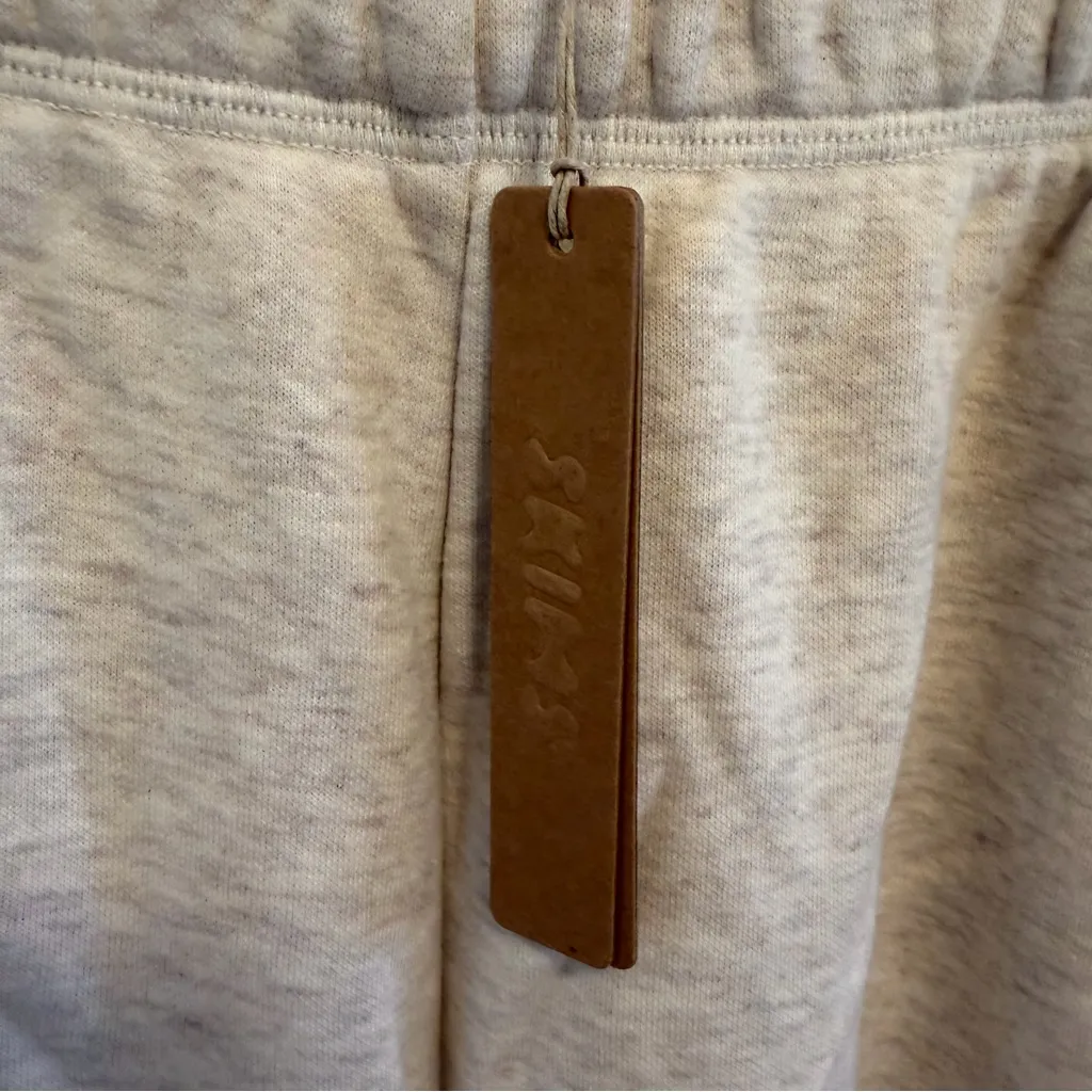 SKIMS Classic Cotton Fleece Straight Leg Pants Oatmeal Heather Size Medium - Image 4