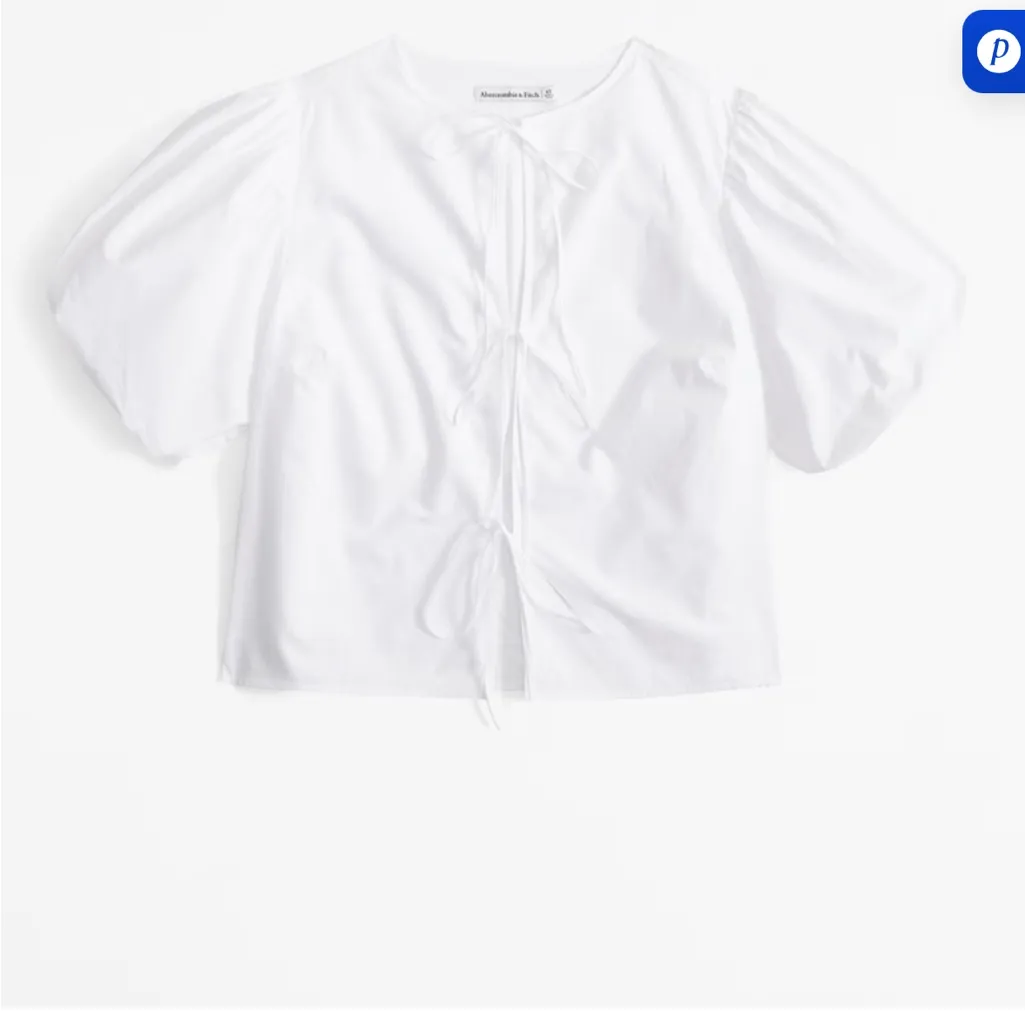 Abercrombie & Fitch White Puff Sleeve Tie Front White Bow Tie Top Bow top - Image 4