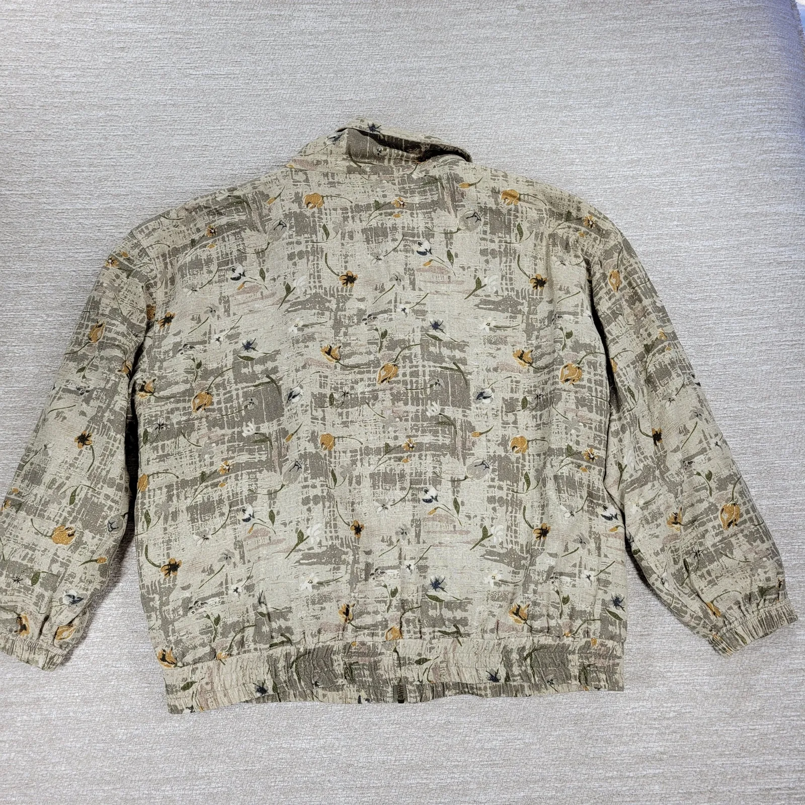 Vtg EVR Silk Bomber Jacket Womens XL Green Floral Tulips Camo Zip Up Streetwear - Image 3