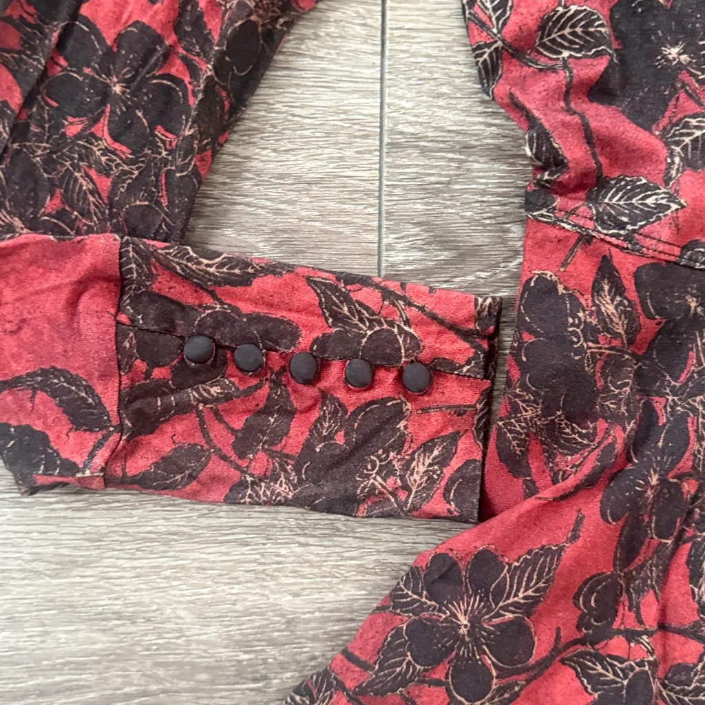 Peruvian Connection Red & Black Long Sleeve Dress XS Fit and Flare Viscose Blend - Image 5