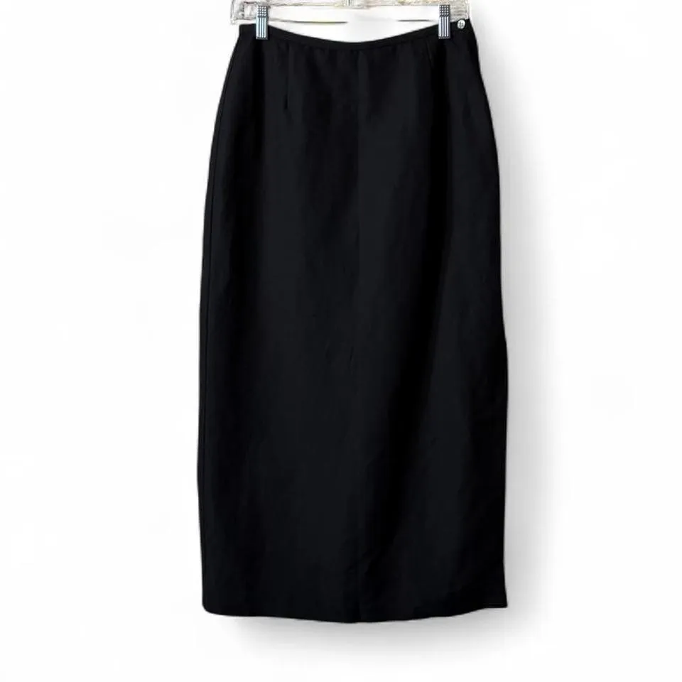 Vintage Emma James by Liz Claiborne Black Midi Linen Blend Skirt - Image 2