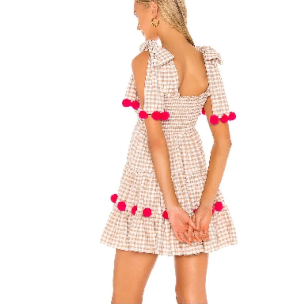 Revolve Sundress Pippa Mini Dress Gingham Pom Pom Mini Dress - Image 2