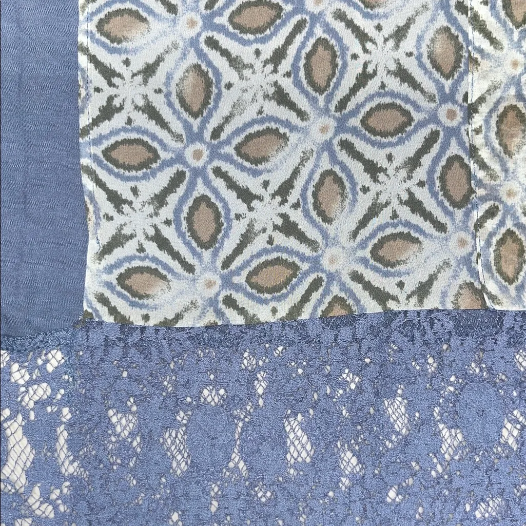 LOGO by Lori Goldstein NWT Size XL Blue Printed Lace Hem Chiffon Kimono Cardigan - Image 4