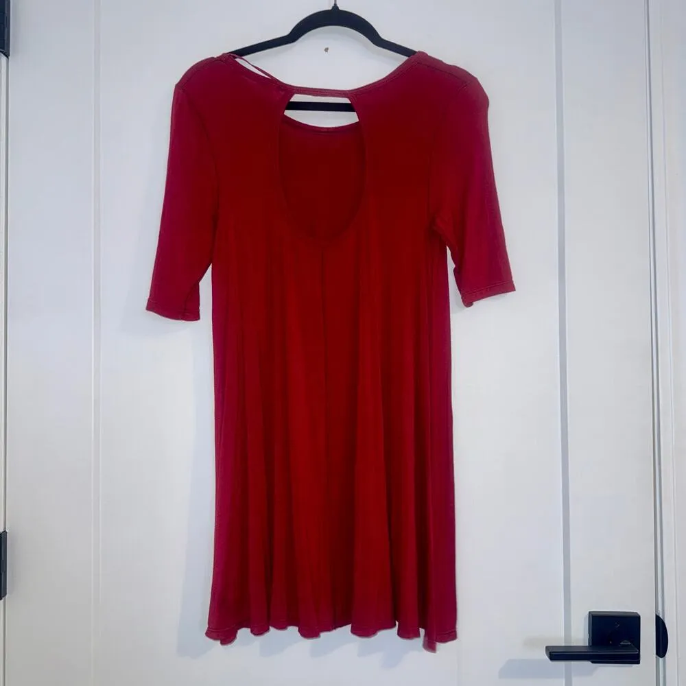 We The Free Free People Red Rayon Spandex Tunic Top, Open Back, Size P/S - Image 3
