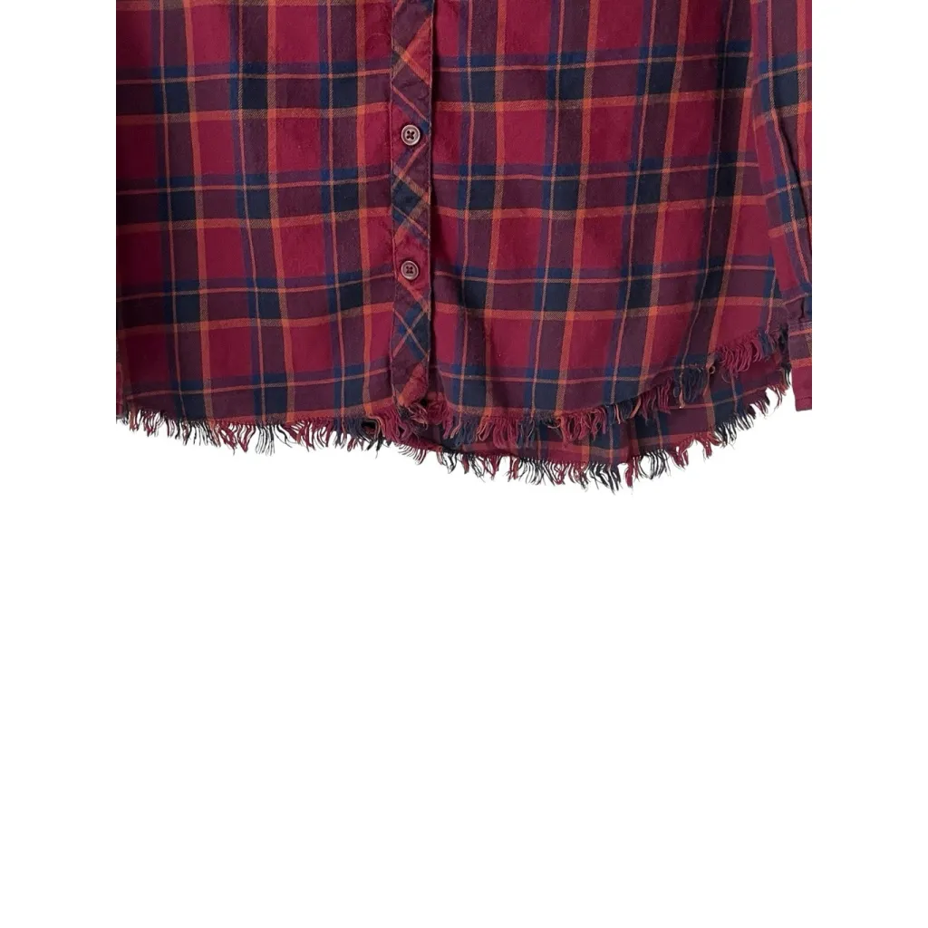 Beach Lunch Lounge Plaid Flannel Shirt Womens XS Red Button Up Boyfriend Pocket - Image 6