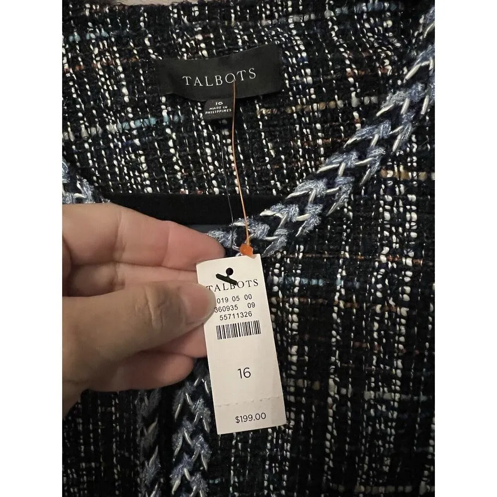 Talbots Plus Size 16 Blue Houndstooth Blazer Coat Suit Business Casual Career - Image 4