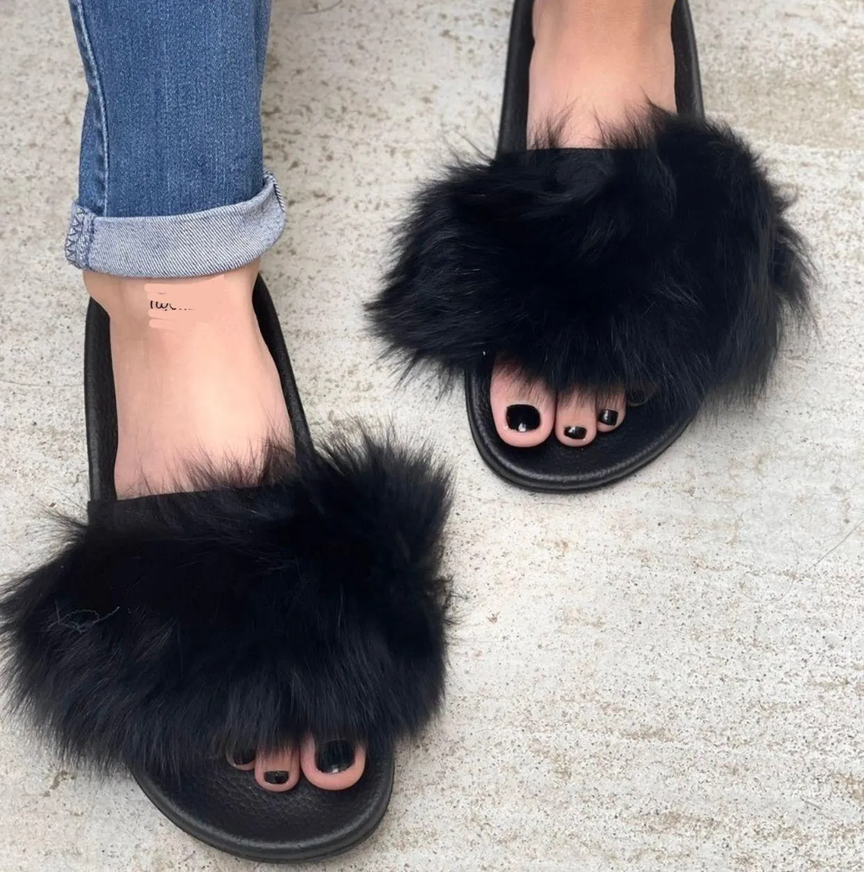 Black Faux/fur Slides Size 11 - Image 2