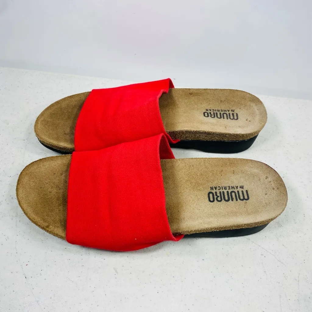 Munro American Red Fabric Stretch Mule Slide Slip On Wedge Sandal Women 6,5M - Image 4