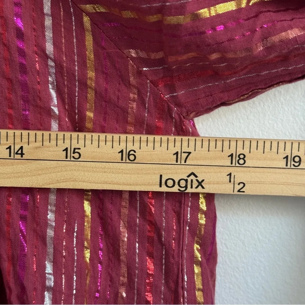 Never A Wallflower High Neck Dress Size XS Metallic Stripe Puff Sleeve Pink Red - Image 7