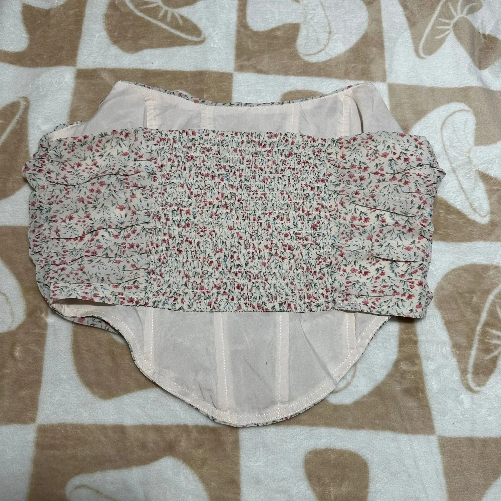 NWT Miss Lola | Floral Corset Top Smocked Beige Floral‎ | Women's S - Image 3