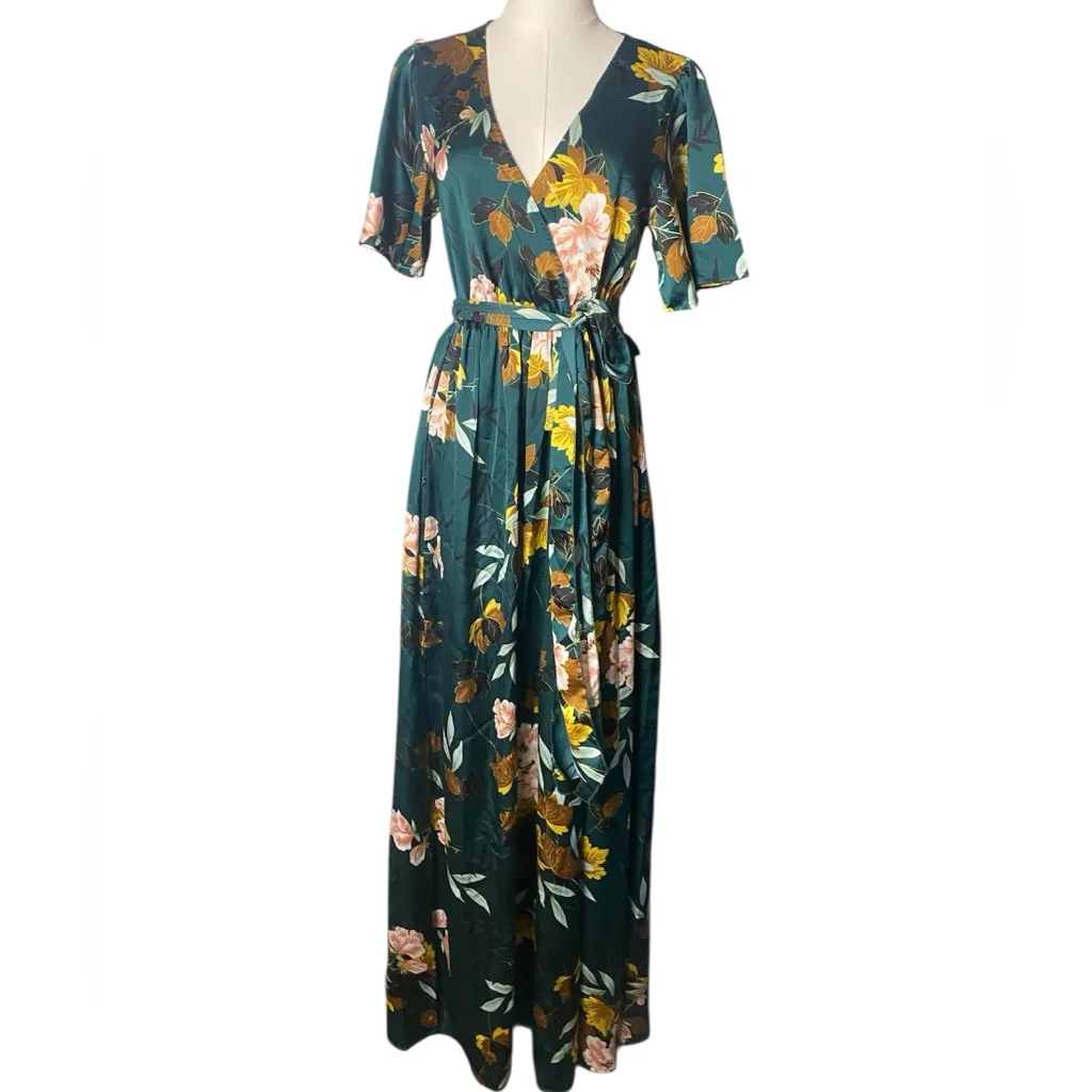 NWT Baltic Born Sicily Satin Floral
Maxi Dress M Dark
Green Wrap V-Neck - Image 7