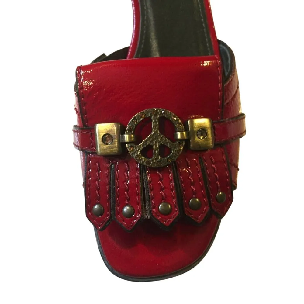 Donald Pliner Red Patent Leather Slide Shoe New Rhinestone Peace Sign NWT $275 Size 5.5 - Image 4