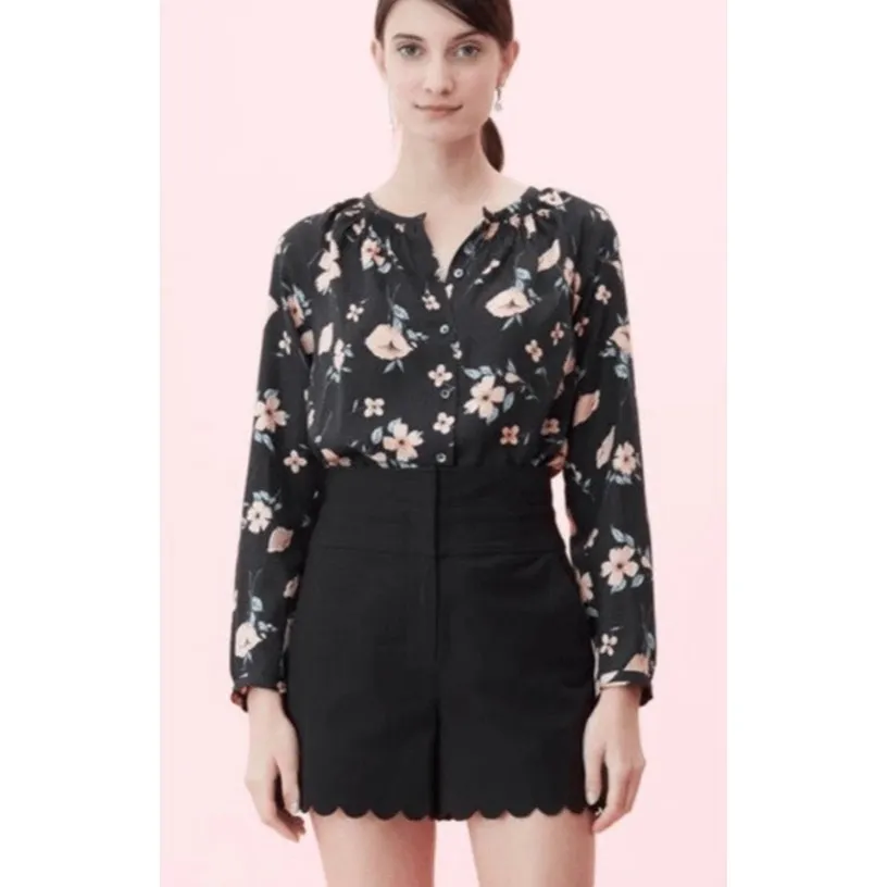 Rebecca Taylor Romantic Floral Silk Blouse 4 Black Dark Fairy Whimsigoth French - Image 3