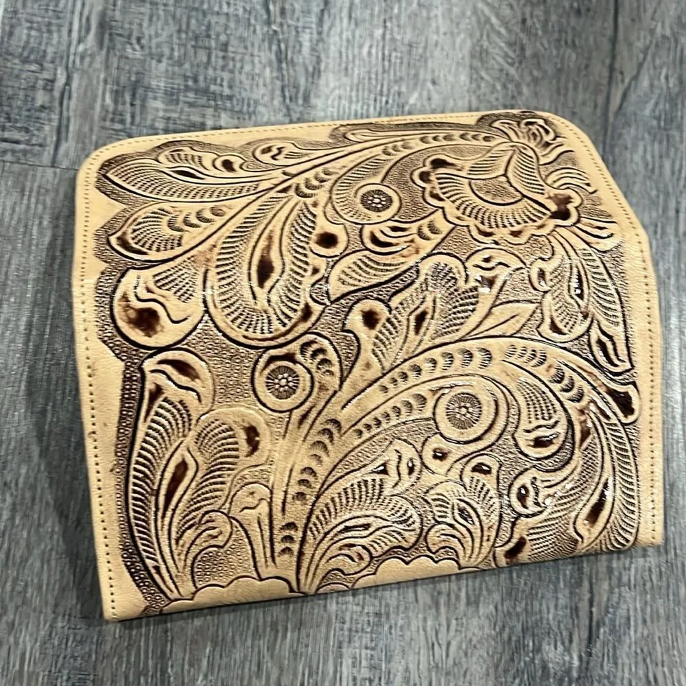 NEW Western handmade leather Elegant Tan Embossed Women's wallet Brown - Image 11