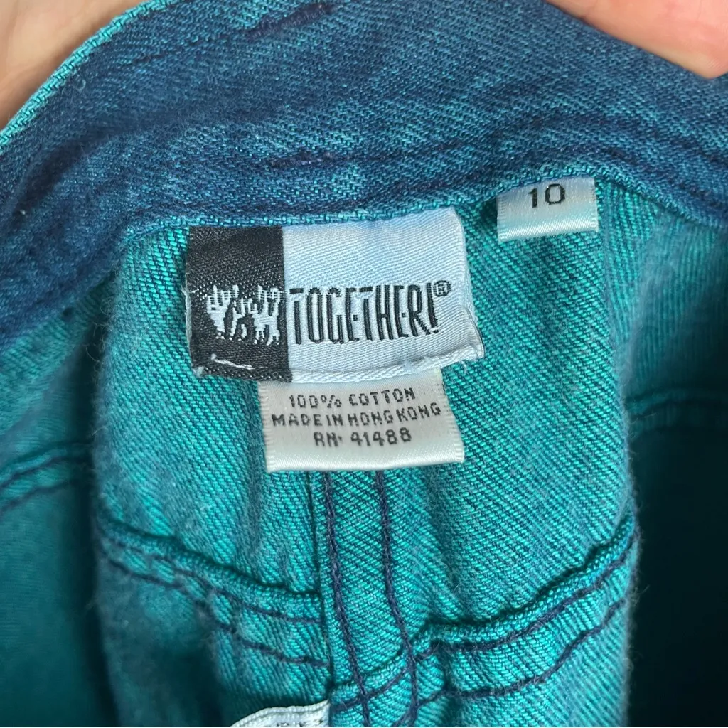 Vintage Jeans Yoke Front Seams Blue Greenish Women Mom Jeans‎ Unique Retro Dyed Size 10 - Image 3