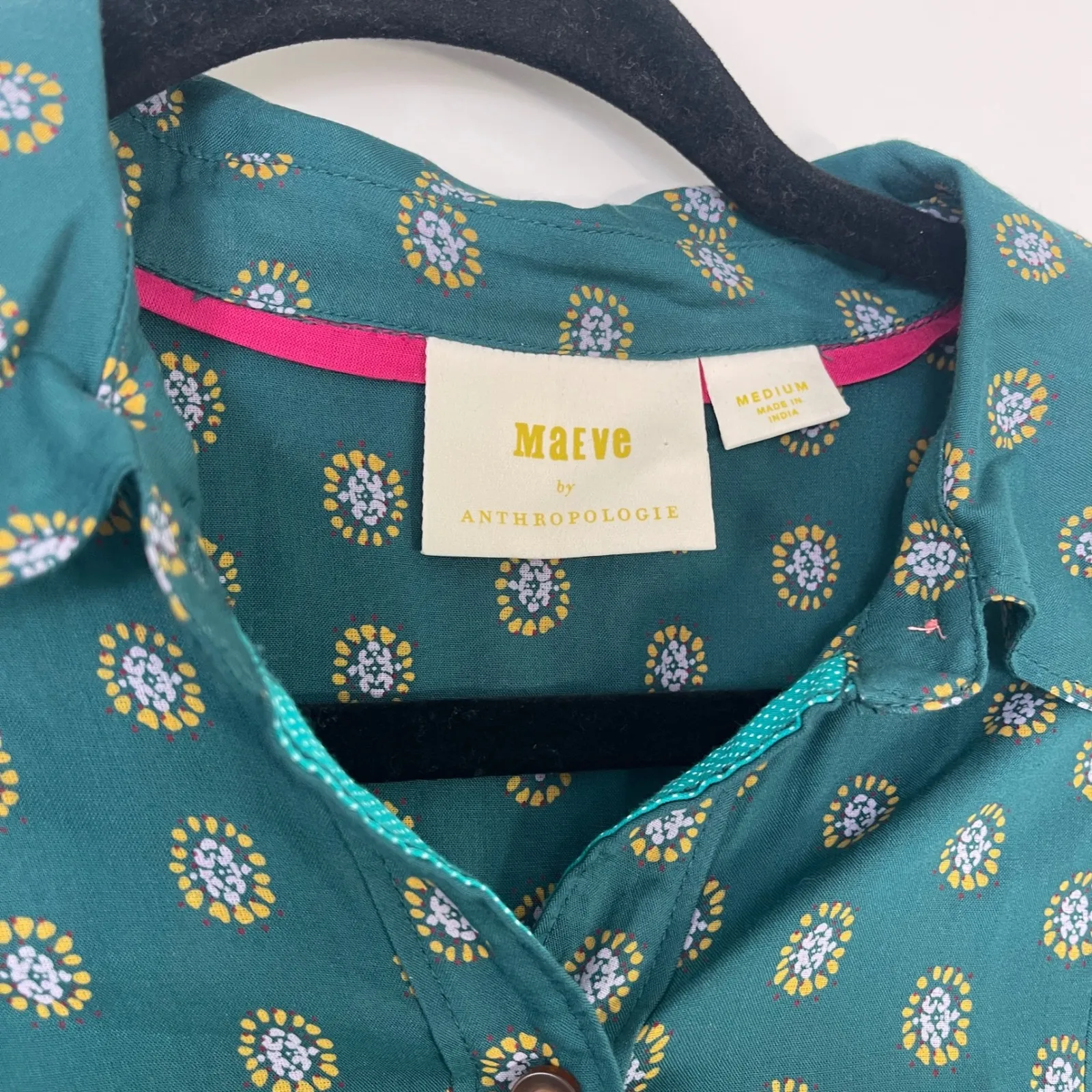 Anthropologie Maeve Monika Teal Print Button Down Tunic Shirt Women's Medium - Image 5