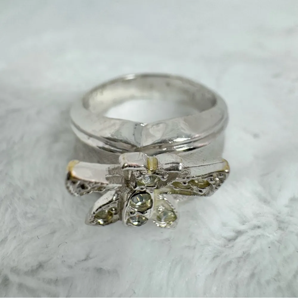 Vintage Butterfly Ring Park Lane Faux Silver and Rhinestone Boho Fairy - Image 4