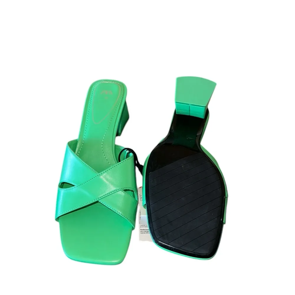 NWT ZARA MIDDLE HEEL WIDE SANDALS GREEN SIZE 8 | 3328/910/030 EU 38 US 7.5 - Image 6