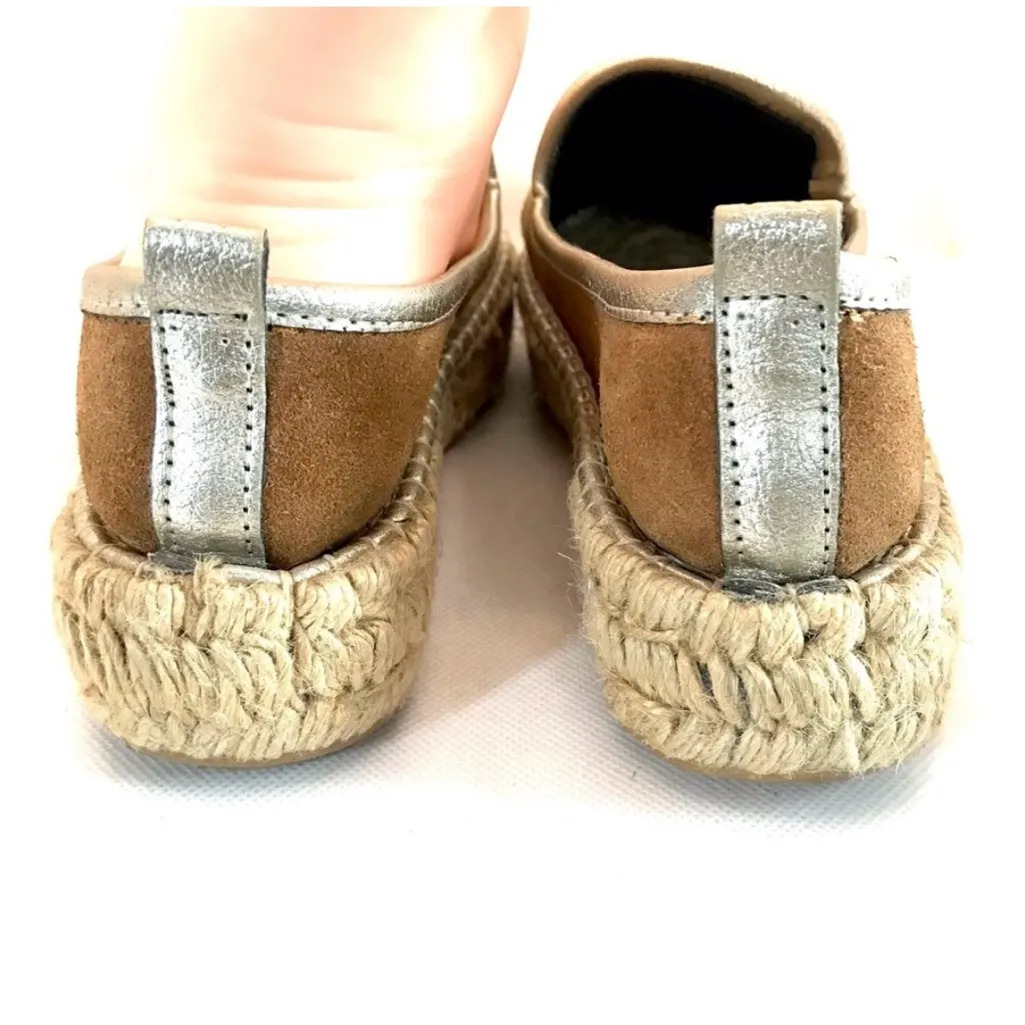 PRUNE COGNAC SUEDE & GOLD LEATHER ESPADRILLE PLATFORM SLIP ON SHOES (6) Brown - Image 7