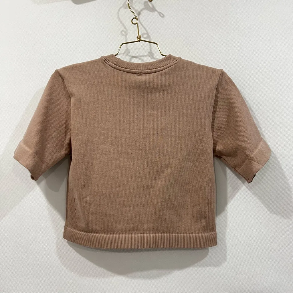 Everlane The Seamless Tee Size XL/XXL Burt Sugar Light Brown Semi Cropped SL - Image 5