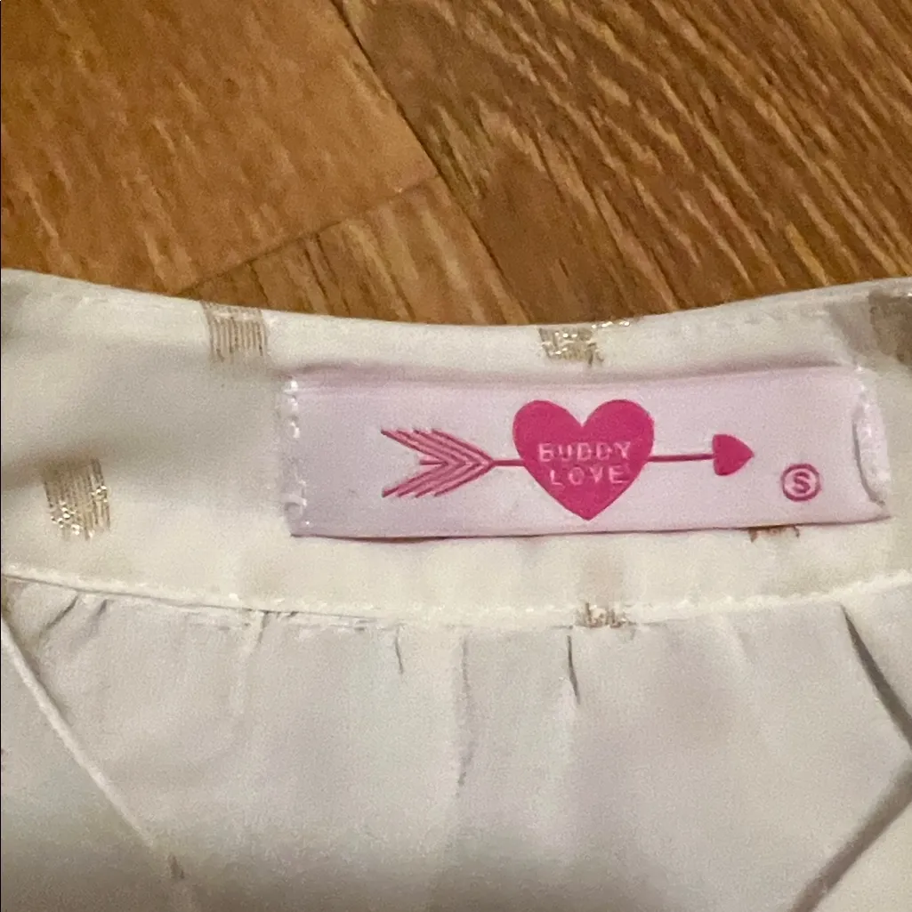 Buddy Love White and Gold Blouse sheer sleeves small like new. Lined - Image 2