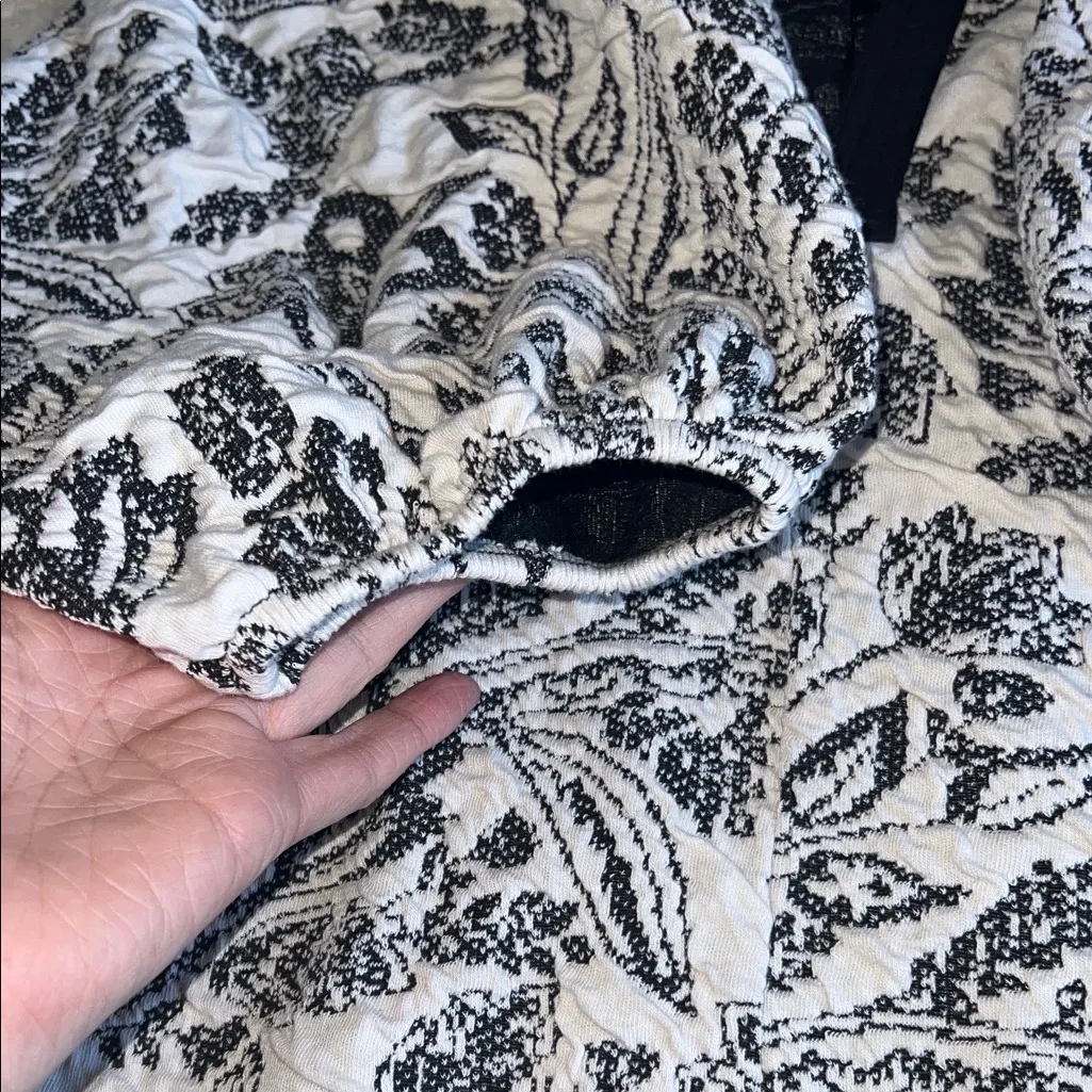 Zara Jacquard Floral Puff Sleeve Mini Dress Black White Size L - Image 6