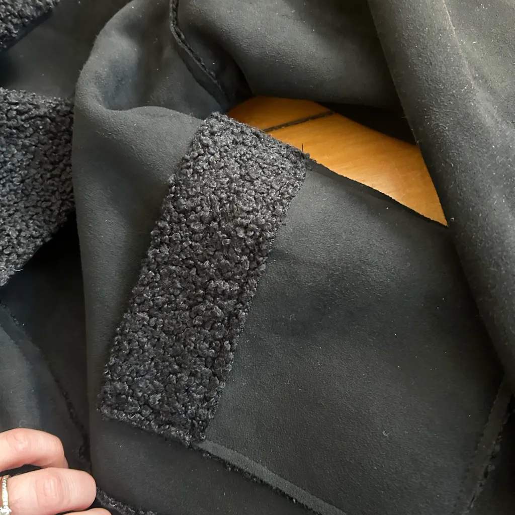 Marine Layer Quebec Sherpa Jacket Faux Suede Fuzzy Shearling Boxy Black medium - Image 6