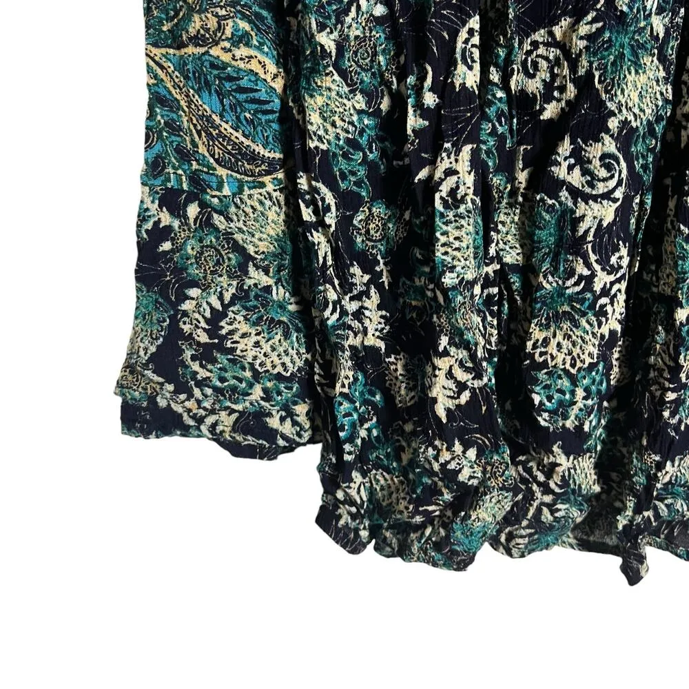 Free People Lady Luck Blue Floral Print Long Bell Sleeve Tunic Size Medium - Image 7