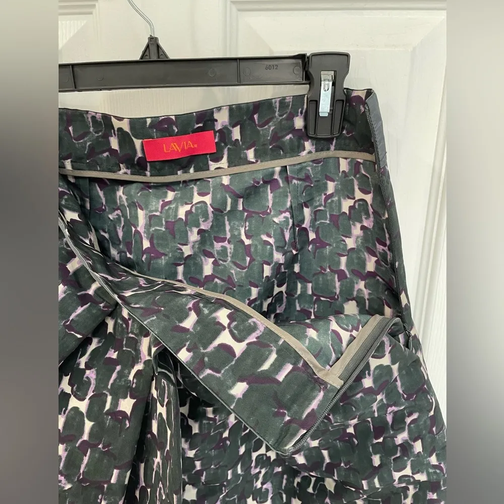 LAVIA A Line Green Purple Abstract Pleated Skirt Women’s Size 42 Italian 6 - Image 4