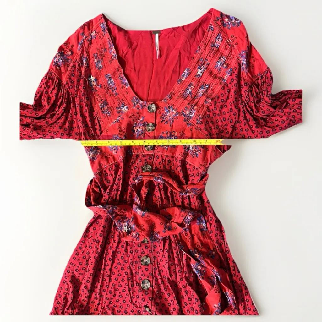 Free People Wonderland Printed‎ Mini Dress S $128 Long Sleeve Belted Button Down - Image 10