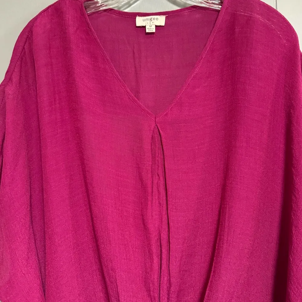 UMGEE Fuchsia Twisted Top Short Dolman Sleeves Loose Sheer Coastal Size Medium - Image 3