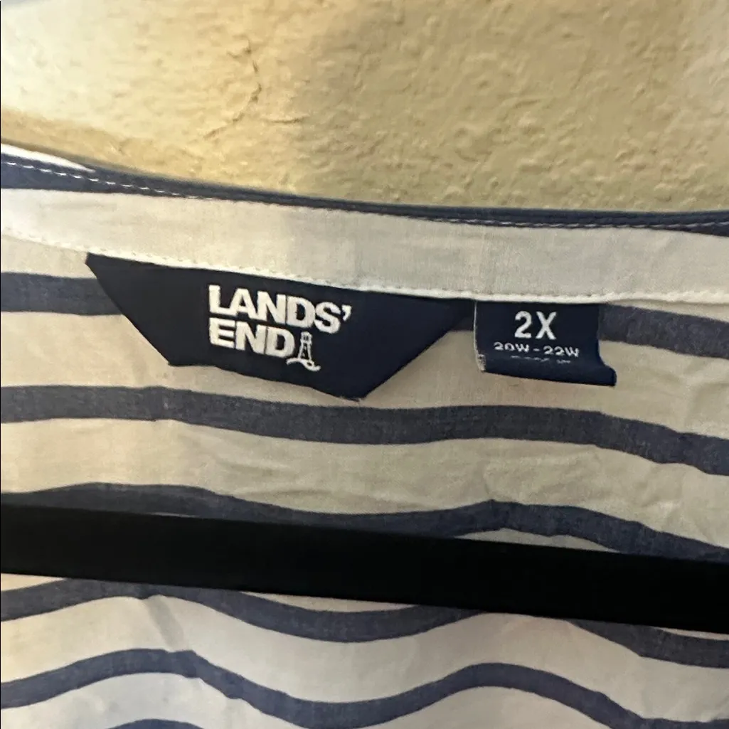 LANDS' END Navy Blue White‎ Striped Cover Up Pullover Adjustable Waist Strap - Image 4