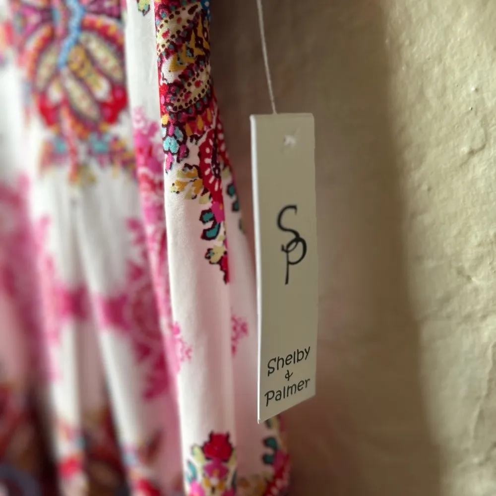 Shelby & Palmer Red and Pink A-Line Midi Dress Casual Crew Neck Short Sleeve - Image 4