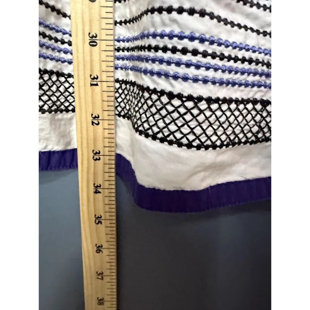 Y2K Big Buttons Dress Baby Doll Embroidered Dress Short Blue and White Sz Large - Image 6