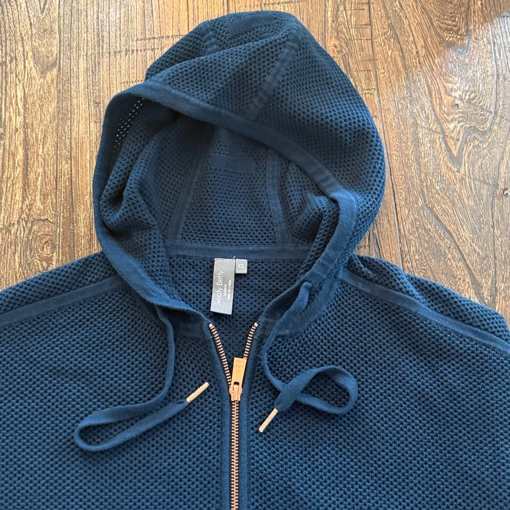 Sweaty Betty Navy Blue Mesh Zip-Up Hoodie Jacket Size XS Extra Small Athleisure - Image 4