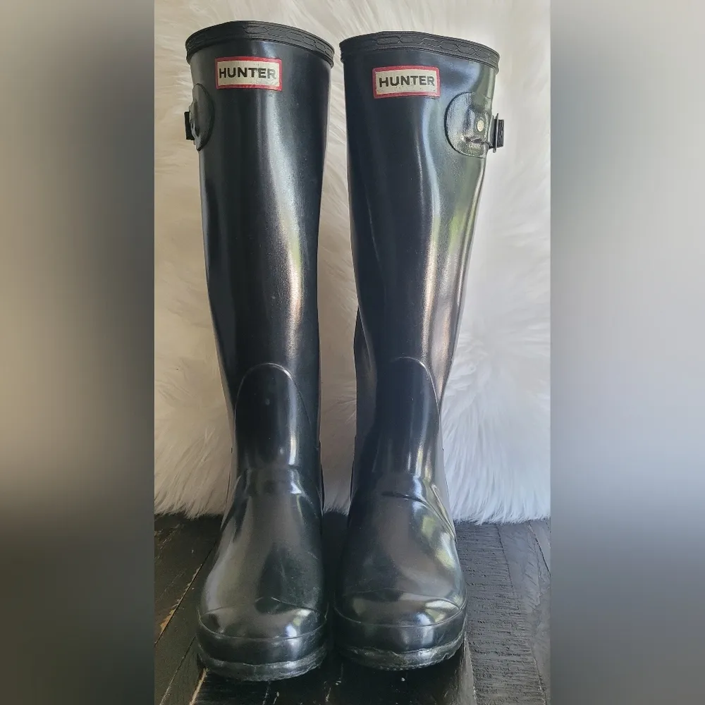 Hunter Original Black Gloss Rain Boots Women's Size 6 - Image 2