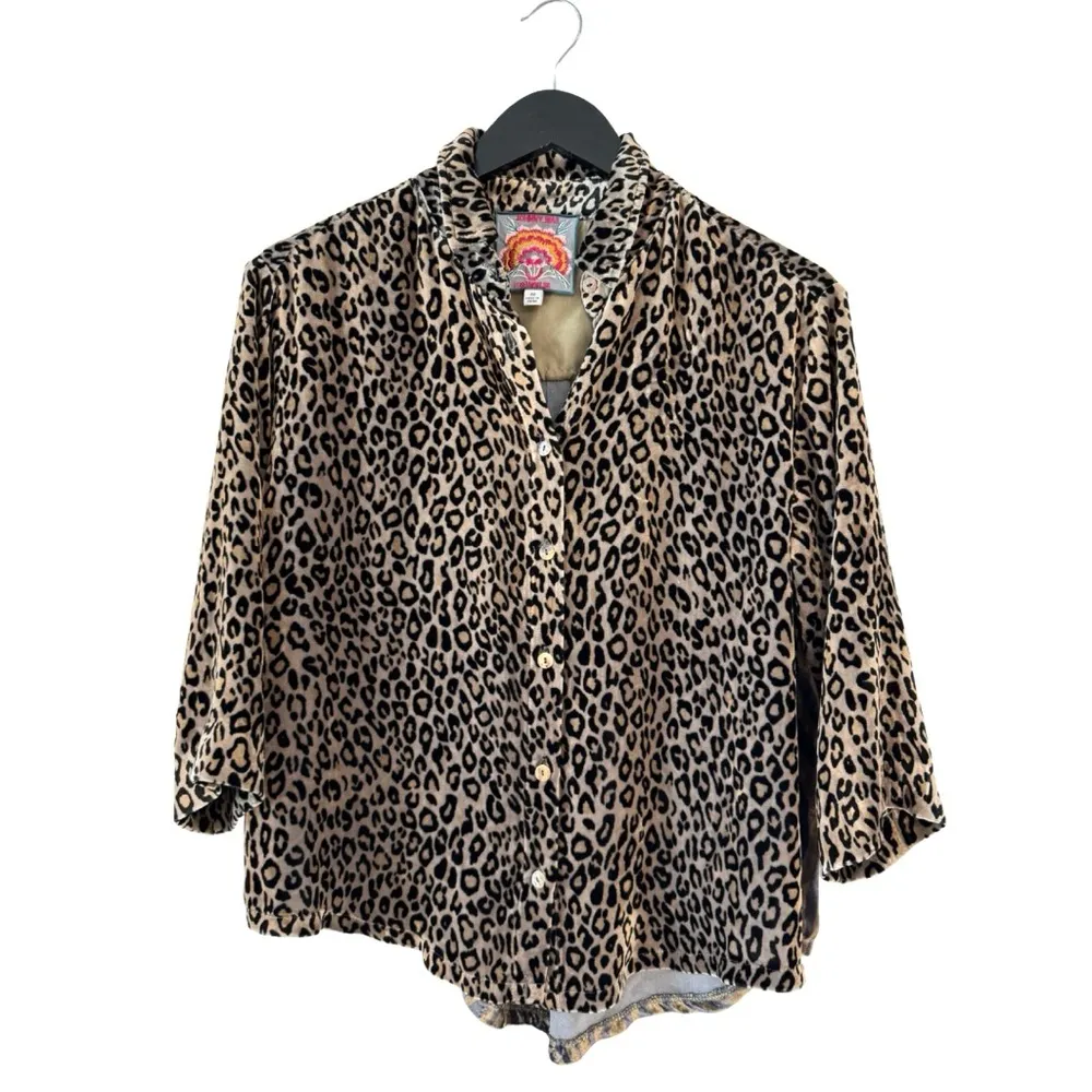 Johnny Was XS Velvet Mixed Animal Print Button Front Blouse Leopard Zebra Boho - Image 5