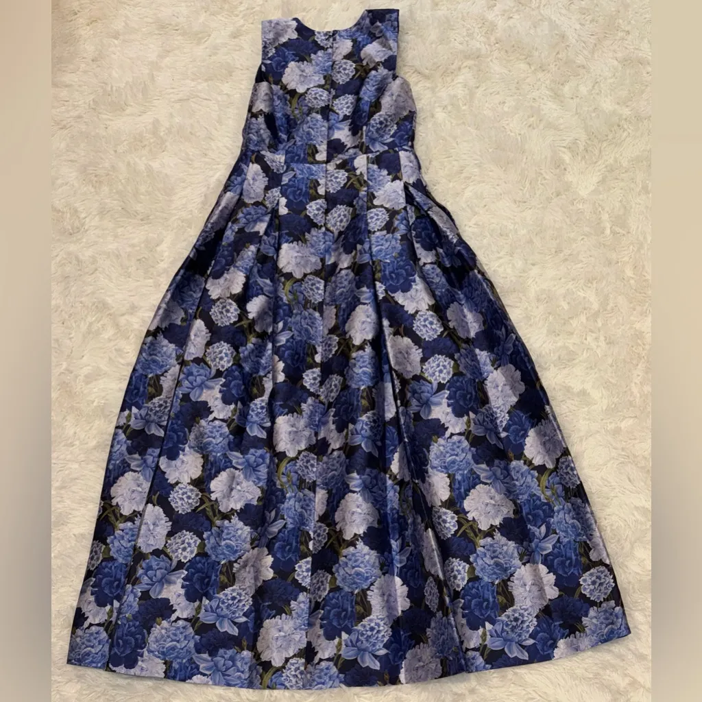 New Sachin & Babi Brooke Floral Blue  sleeveless Printed Mikado Gown Sz 8 - Image 5