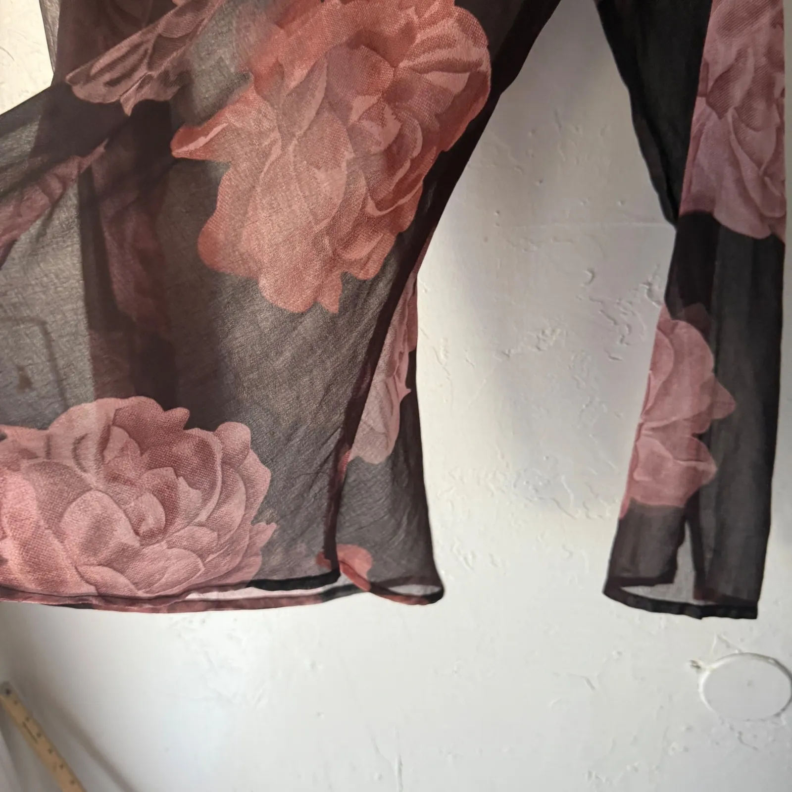 PASSPORT Y2k Vintage Women Sheer Floral Long Sl Mesh Top M Fairy Romantic Brown Size M - Image 3