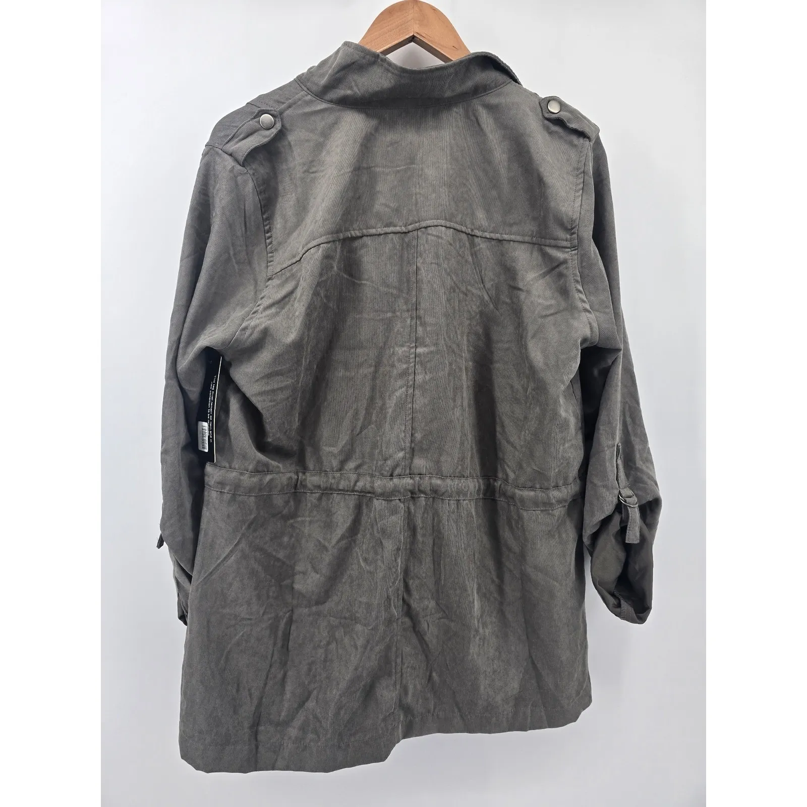 Korye Utility Jacket Olive Green Drawstring Waist Button Snap Long Sleeve Large Gray - Image 4