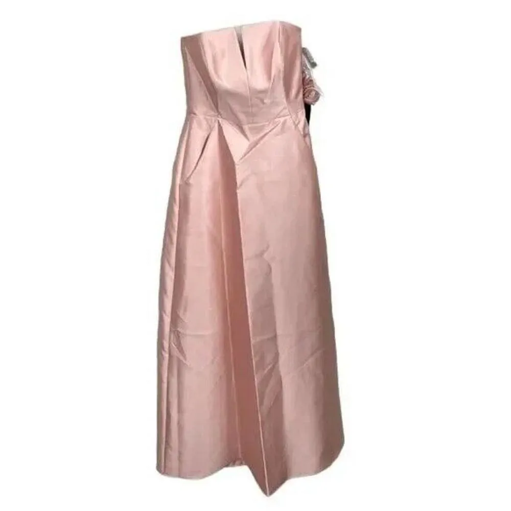 NWT Alfred Sung Strapless Notch Twill Satin Maxi Dress Pockets 6 Toasted Sugar - Image 2