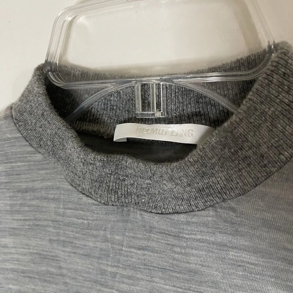 HELMUT LANG lightweight gray wool knit high neck long sleeve top size XS - Image 2